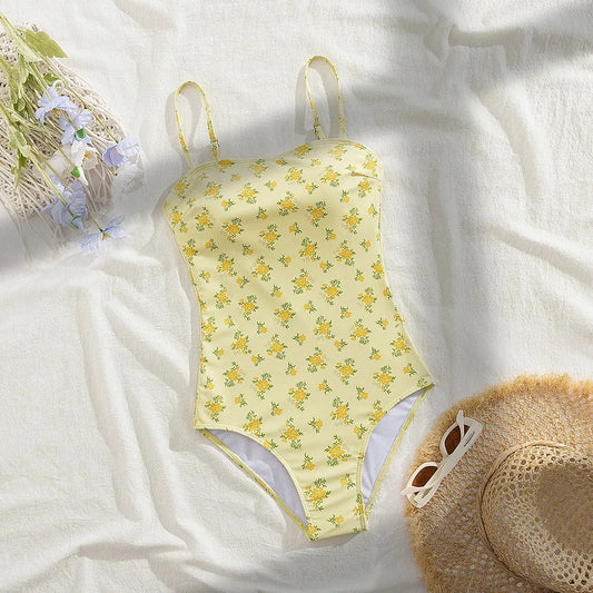 Floral One Piece Swimsuit – Vintage Crossback Bodysuitsw - Sexy Products - Sleeveless - Swimwear - 1