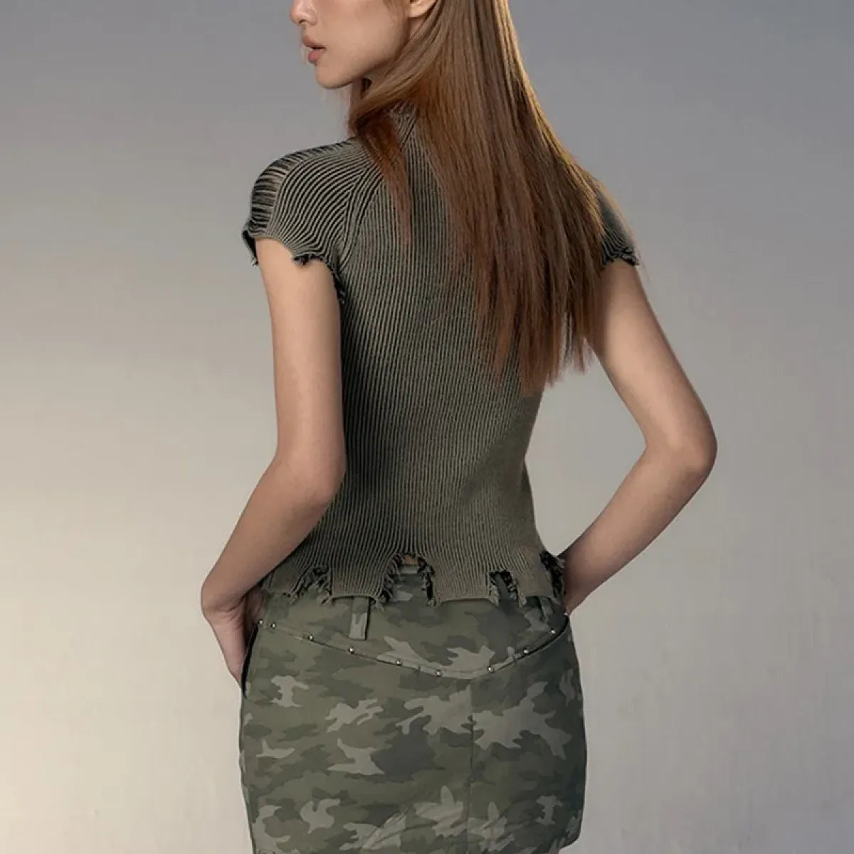 Vintage Distressed Knitted Top - Grunge Aesthetics Crop Tee - T-Shirts - 5