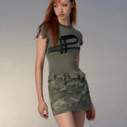 Vintage Distressed Knitted Top - Grunge Aesthetics Crop Tee - T-Shirts - 1