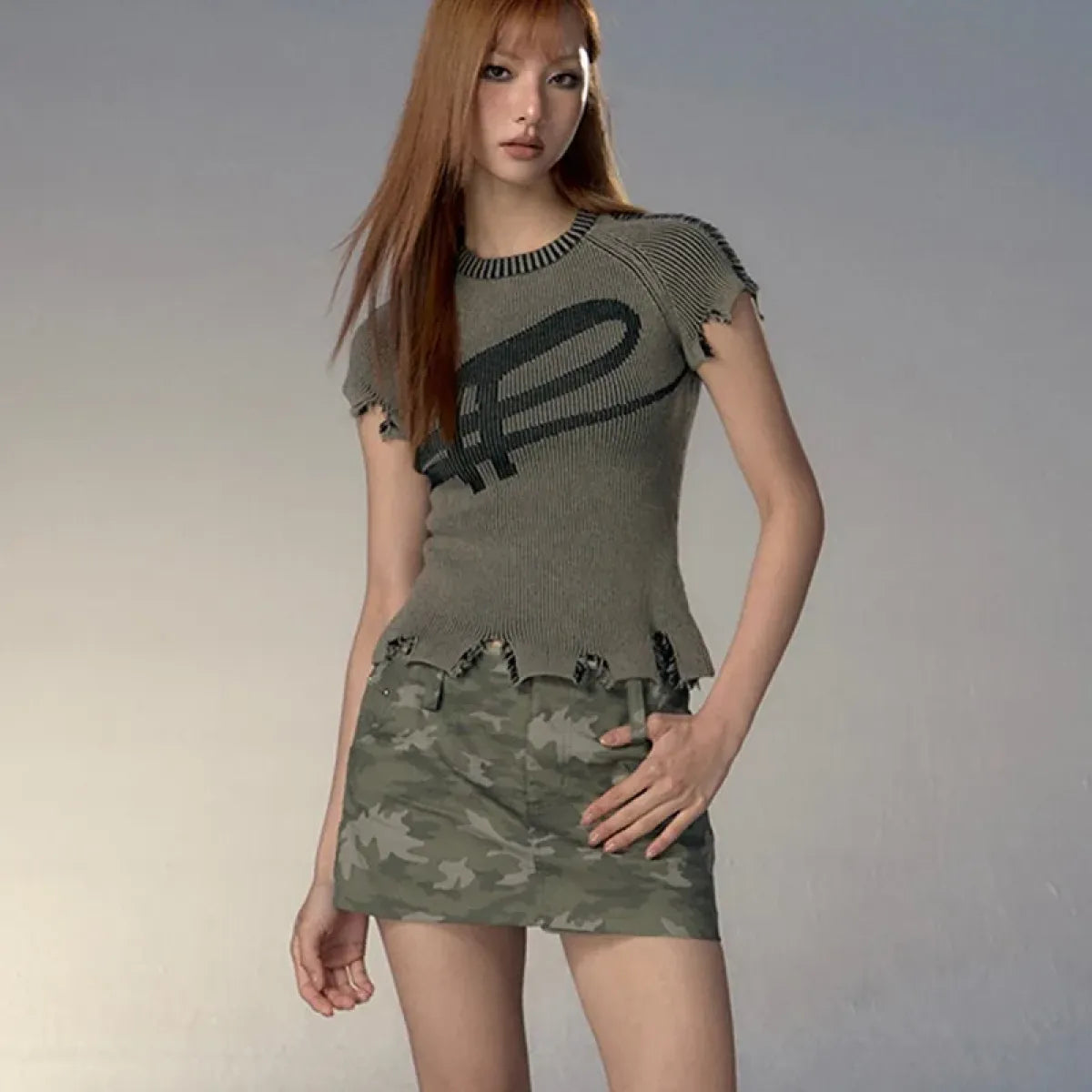 Vintage Distressed Knitted Top - Grunge Aesthetics Crop Tee - T-Shirts - 3