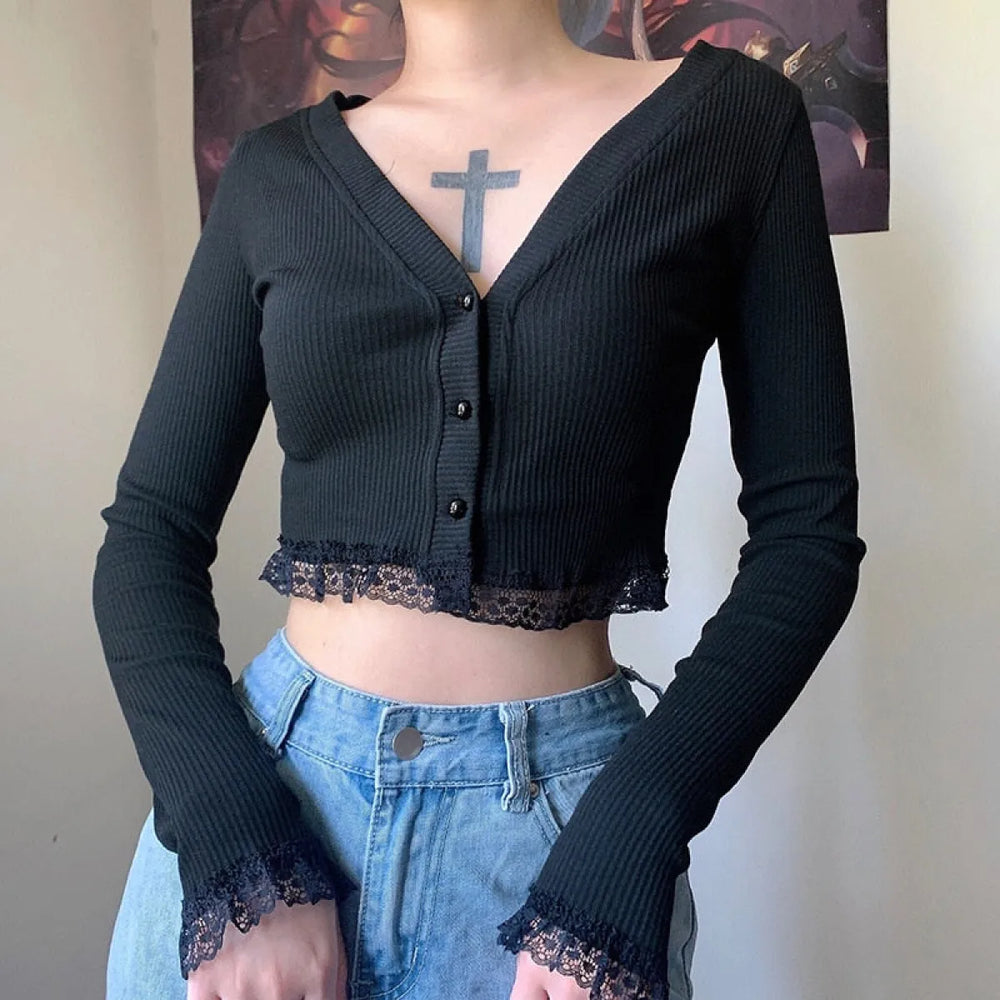 Vintage Gothic Lace Black Cardigan - Women’s Clothing & Accessories - 1