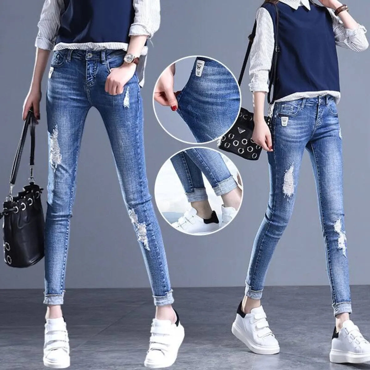 Vintage High Waisted Ripped Jeans - Bottoms - 3