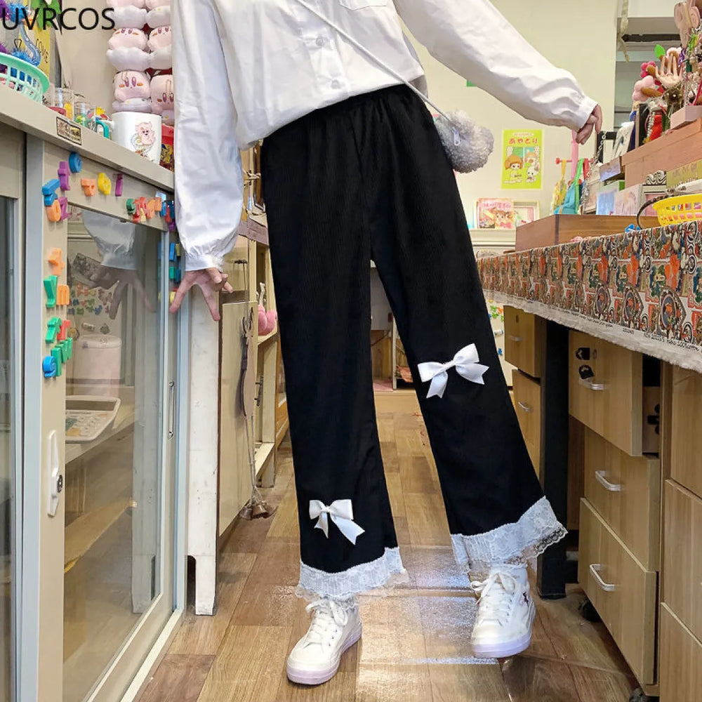 Vintage-Inspired Lolita Corduroy Trousers - Bottoms - 1