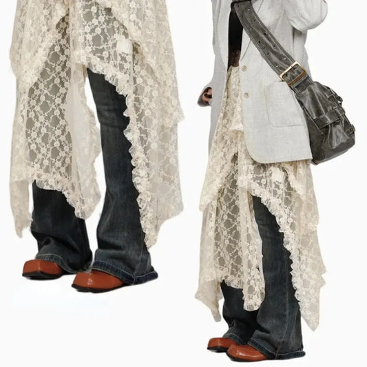 Vintage Lace Irregular Long Skirt - Bottoms - Skirts - 2