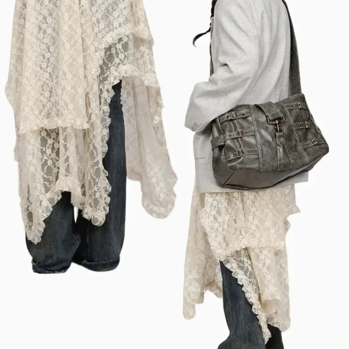 Vintage Lace Irregular Long Skirt - Bottoms - Skirts - 3