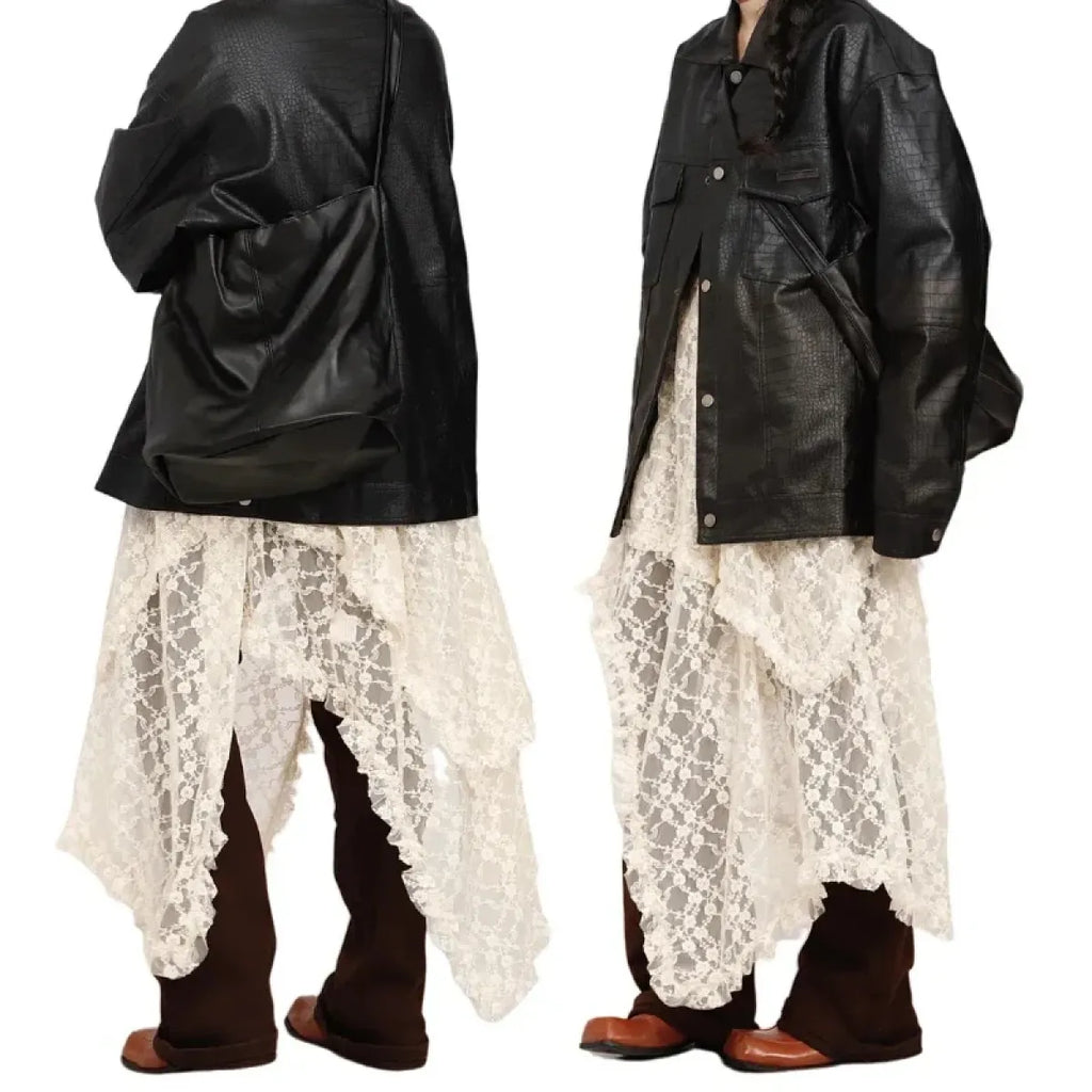 Vintage Lace Irregular Long Skirt - Bottoms - Skirts - 5