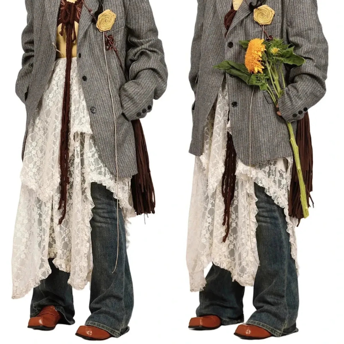 Vintage Lace Irregular Long Skirt - Bottoms - Skirts - 6