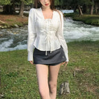 Vintage Lace Up Ruffle Blouse - Women’s Clothing & Accessories - Shirts & Blouses - 3