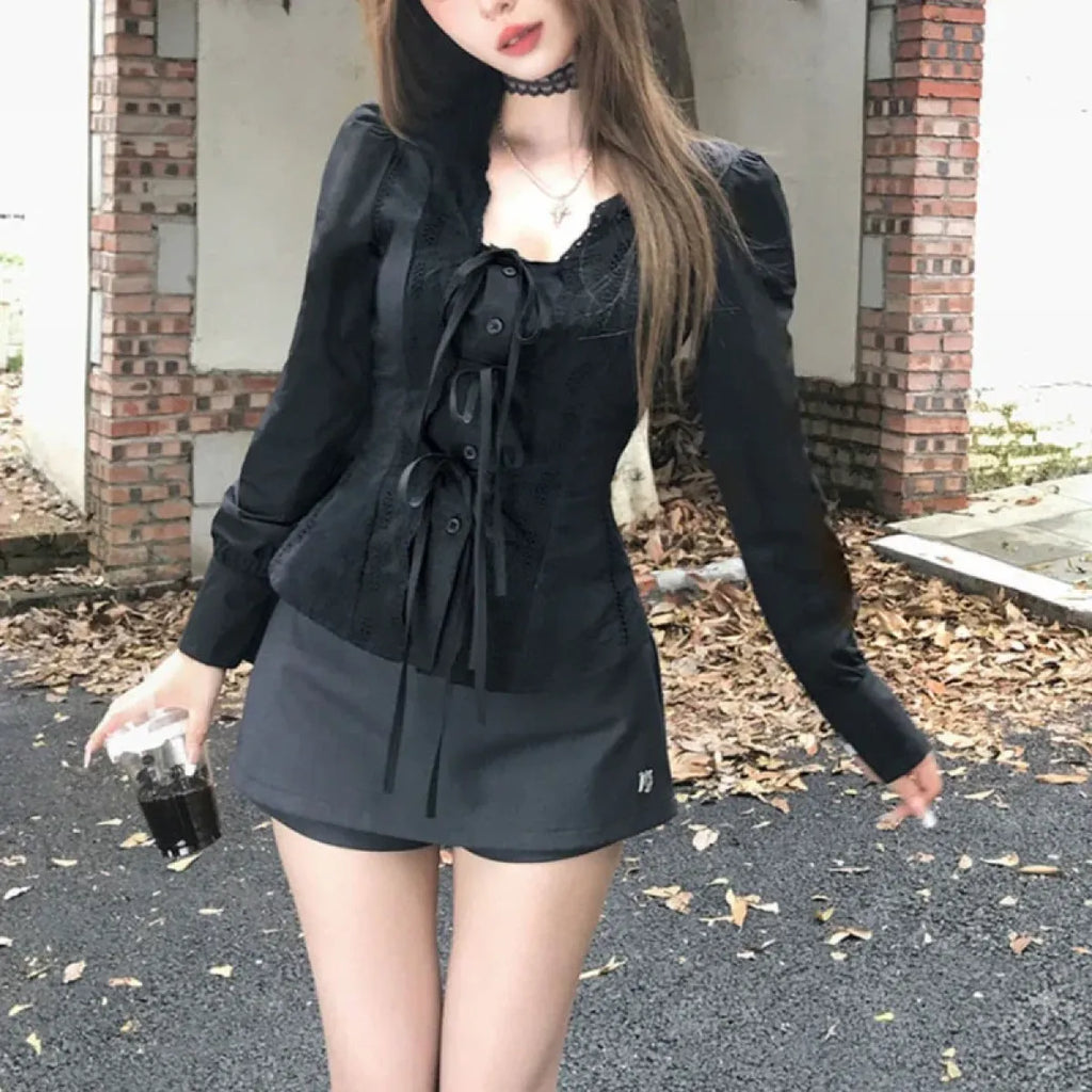 Vintage Lace Up Ruffle Blouse - Women’s Clothing & Accessories - Shirts & Blouses - 4