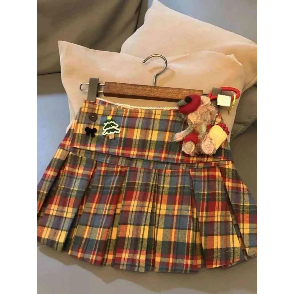 Plaid A-Line Skirt – Vintage Mori Girl Lace Trim Midi - Bottoms - Skirts - 6