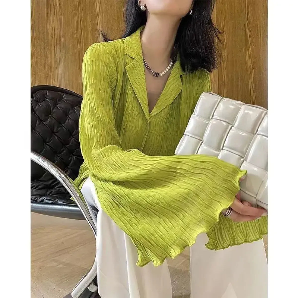 Vintage Pleated Flare Sleeve Blouse - T-Shirts - T-Shirts - 1