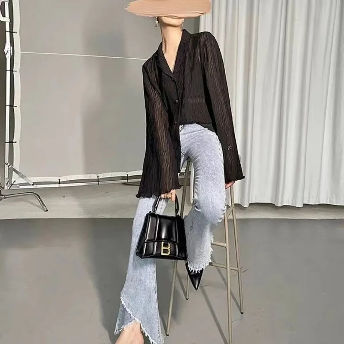 Vintage Pleated Flare Sleeve Blouse - T-Shirts - T-Shirts - 6