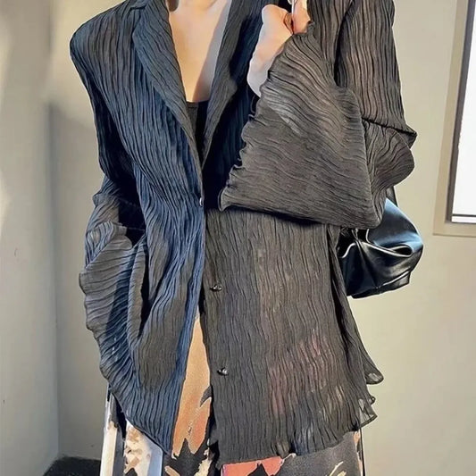 Vintage Pleated Flare Sleeve Blouse - T-Shirts - T-Shirts - 7