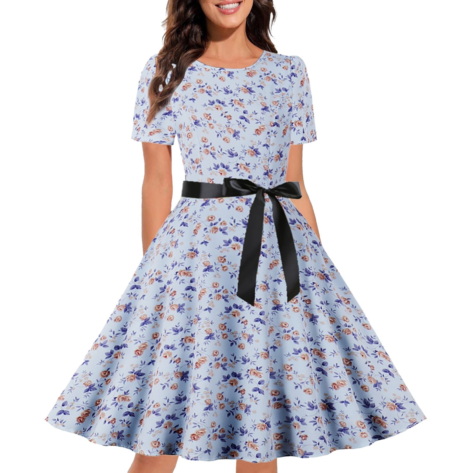 Retro Chic Vintage Print Dress - Violet / M - All Dresses - Dresses - 18 - 2024