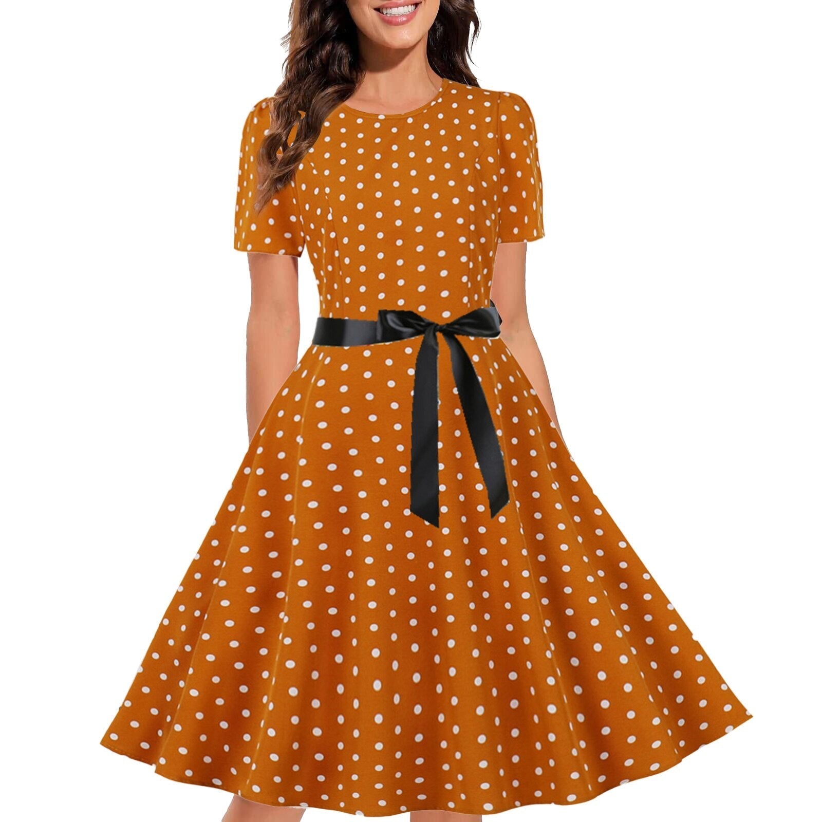 Retro Chic Vintage Print Dress - Orange / M - All Dresses - Dresses - 9 - 2024