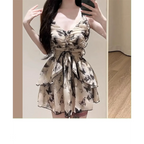 Butterfly Print One Piece Swimsuit – Vintage Ruffle Mini Dress Style - All Dresses - Sleeveless - Swimwear - 3
