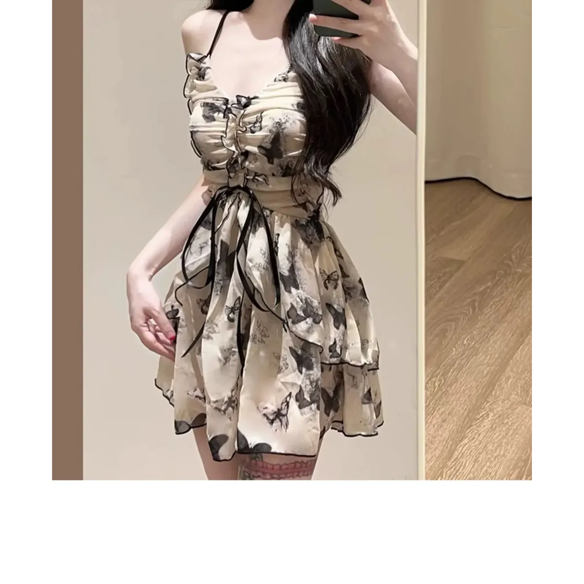 Butterfly Print One Piece Swimsuit – Vintage Ruffle Mini Dress Style - All Dresses - Sleeveless - Swimwear - 4