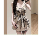 Butterfly Print One Piece Swimsuit – Vintage Ruffle Mini Dress Style - All Dresses - Sleeveless - Swimwear - 2