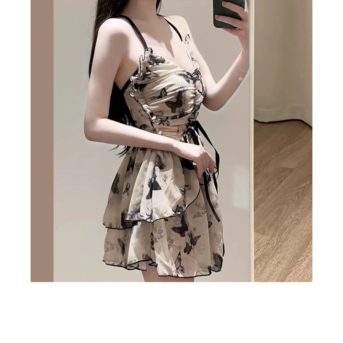 Butterfly Print One Piece Swimsuit – Vintage Ruffle Mini Dress Style - All Dresses - Sleeveless - Swimwear - 5