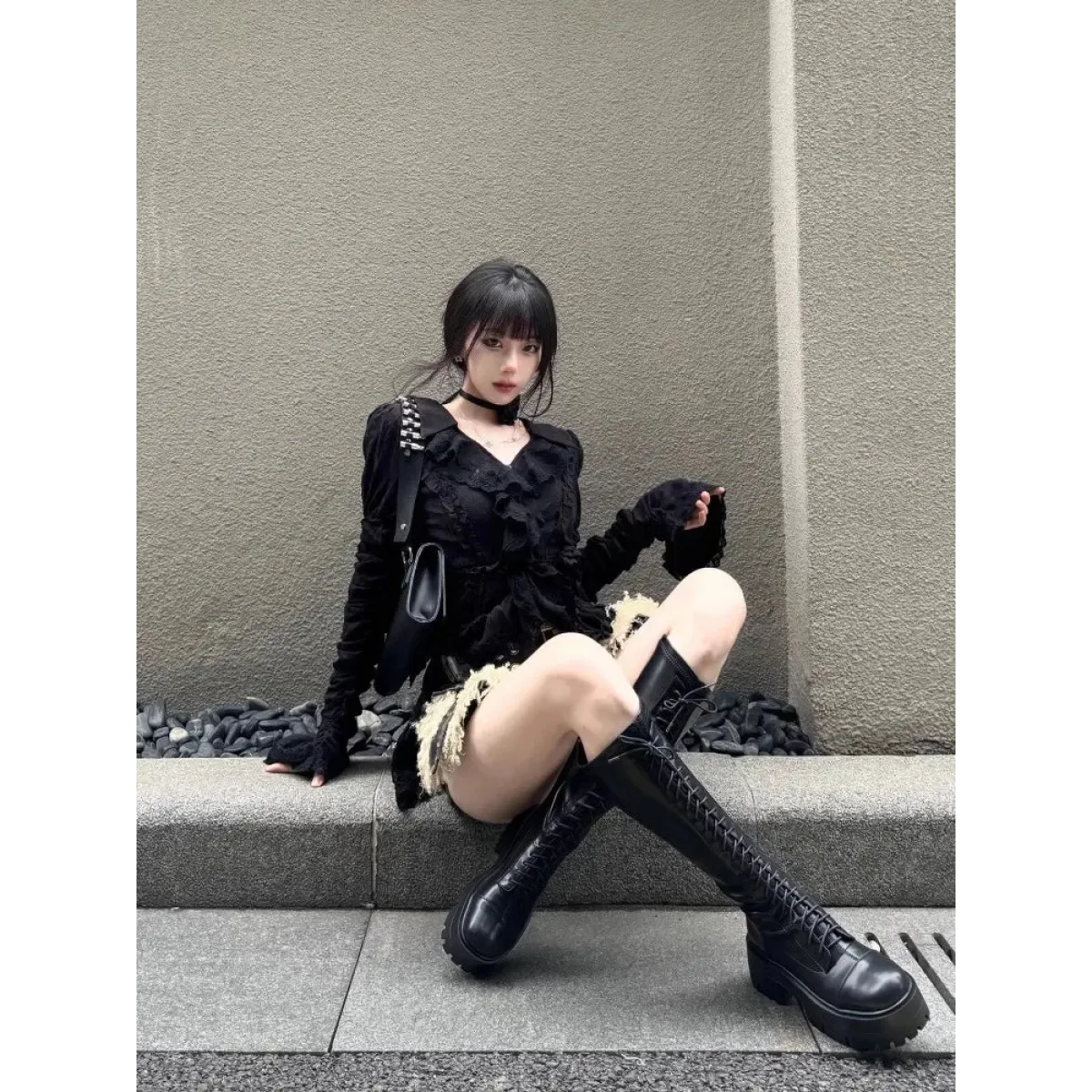 Vintage Ruffle Slim Fit V-Neck Blouse - Women’s Clothing & Accessories - Blouse - 3