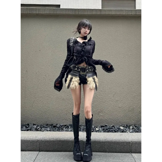 Vintage Ruffle Slim Fit V-Neck Blouse - Women’s Clothing & Accessories - Blouse - 2