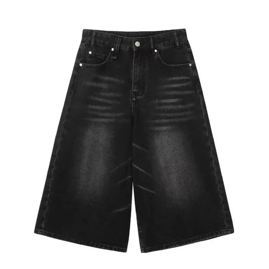 Vintage Washed Black Wide-Leg Denim Culottes - Best Sellers - Pants - 5