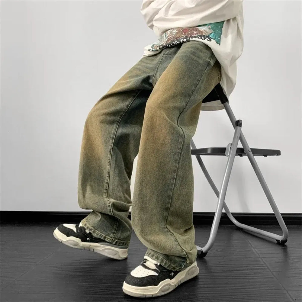 Vintage Wide Leg Denim Pants – Men’s Harajuku Streetwear Jeans - Bottoms - Jeans - 1
