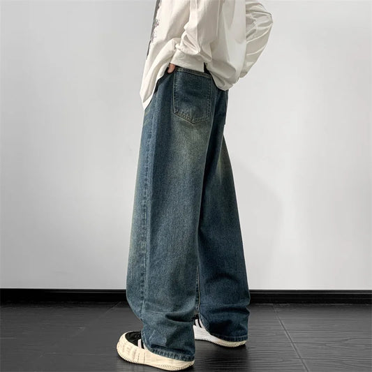 Vintage Wide Leg Denim Pants – Men’s Harajuku Streetwear Jeans - Blue / Asian M(45-55kg) - Bottoms - 2025 - 7