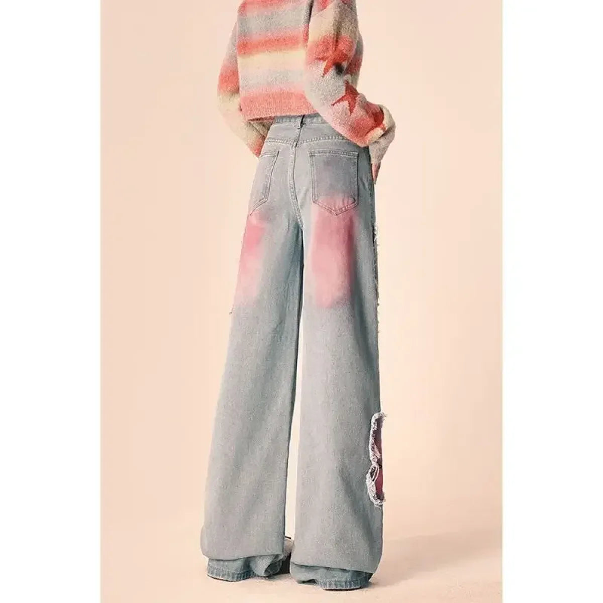 Butterfly Print Wide-Leg Jeans – Vintage Y2K Aesthetic - Bottoms - Women’s Jeans - 3