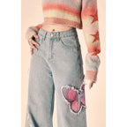 Butterfly Print Wide-Leg Jeans – Vintage Y2K Aesthetic - Bottoms - Women’s Jeans - 2