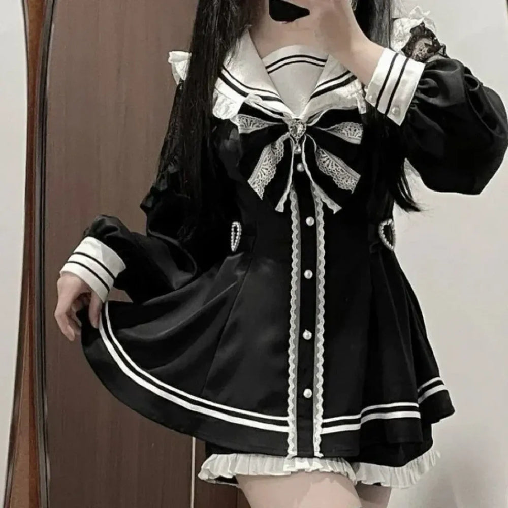 Gothic Lolita Sailor Dress – Vintage Y2K Aesthetic - All Dresses - Long - V-neck - Lolita Dress - 1