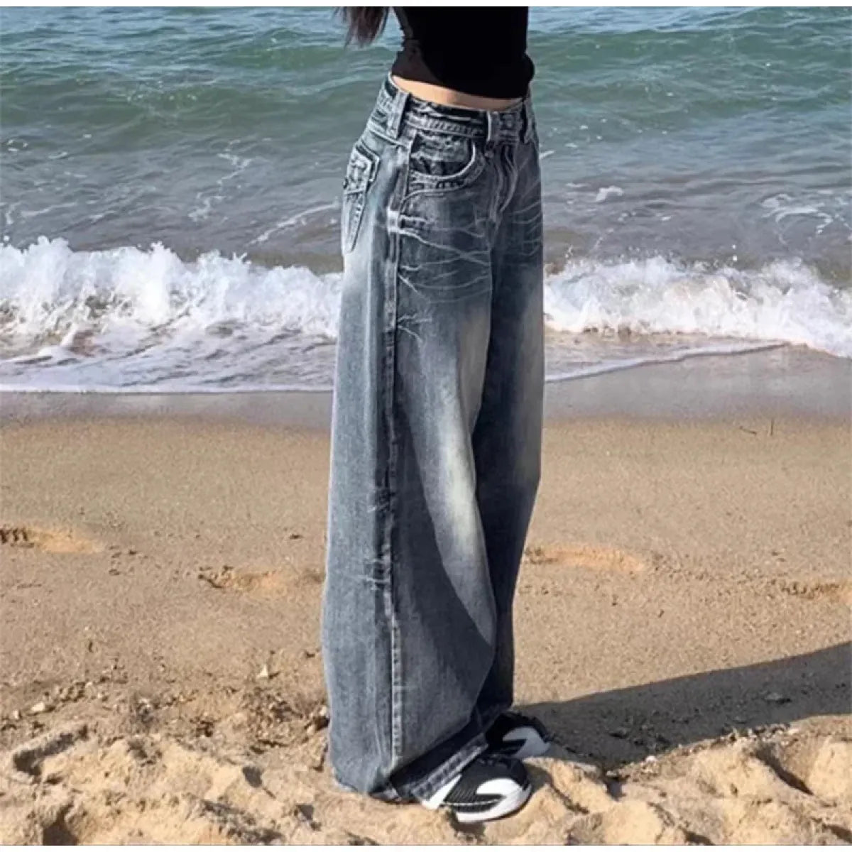 Vintage Y2K Baggy Blue Jeans – High Waist Oversize Denim Trousers - Bottoms - Women’s Jeans - 4