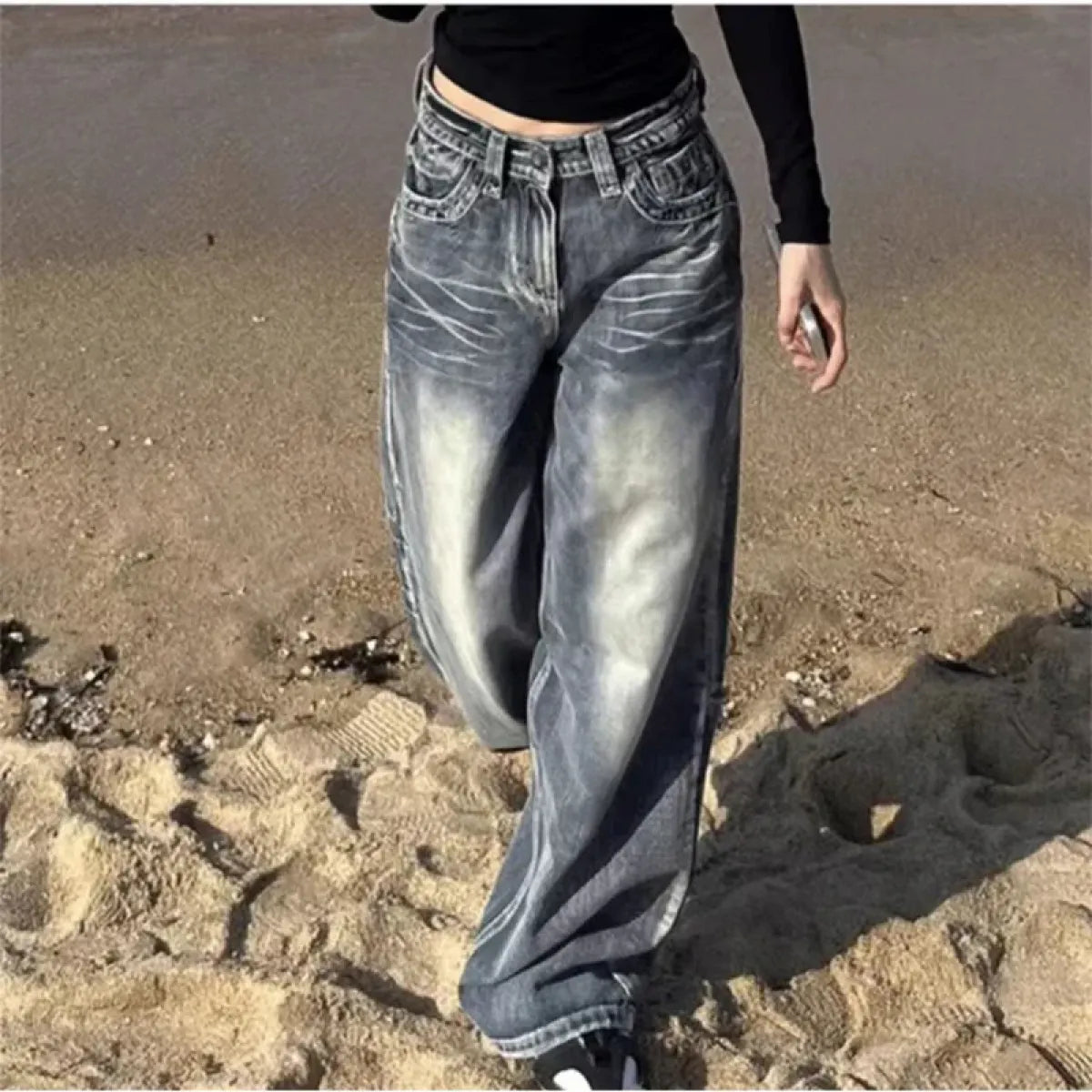 Vintage Y2K Baggy Blue Jeans – High Waist Oversize Denim Trousers - Bottoms - Women’s Jeans - 1