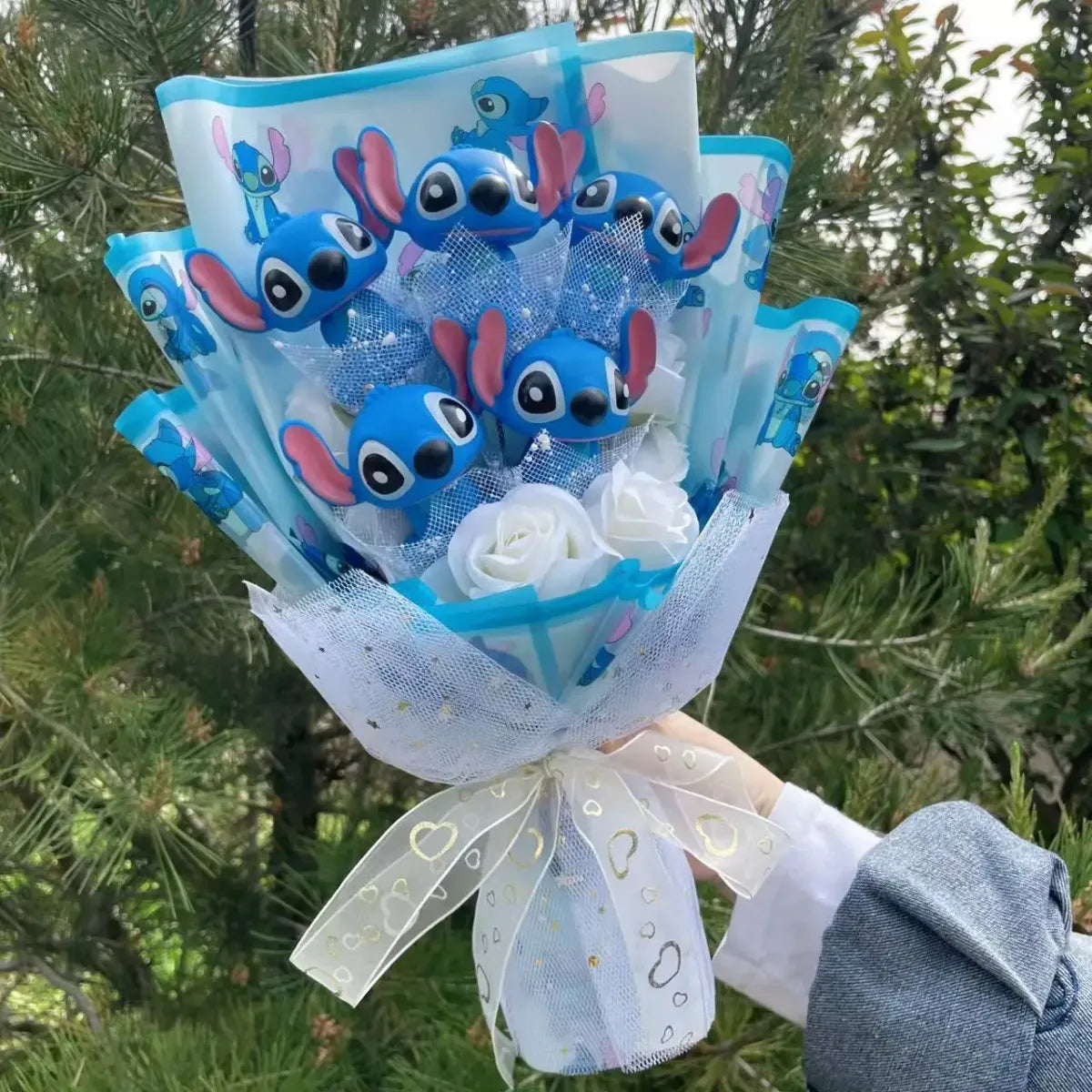 Kawaii Cartoon Vinyl Doll Bouquet – Stitch Pikachu Rilakkuma Gift Set - Harajuku Style - Plushie - 8