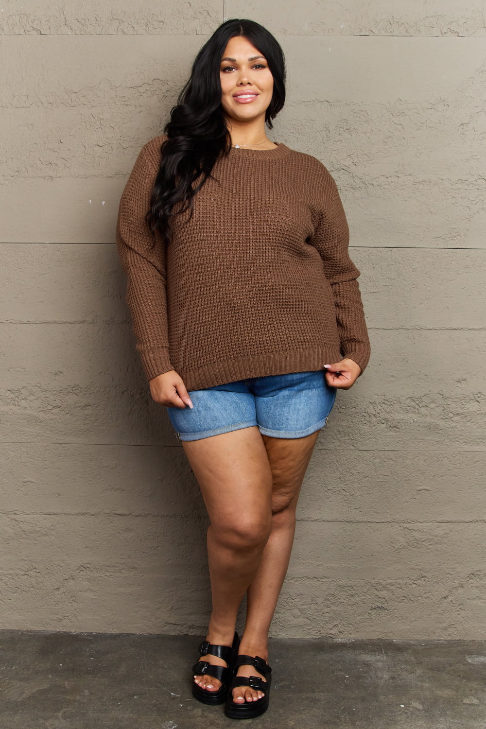 Breezy Days Plus Size High Low Waffle Knit Sweater - Sweaters - Shirts & Tops - 4 - 2024