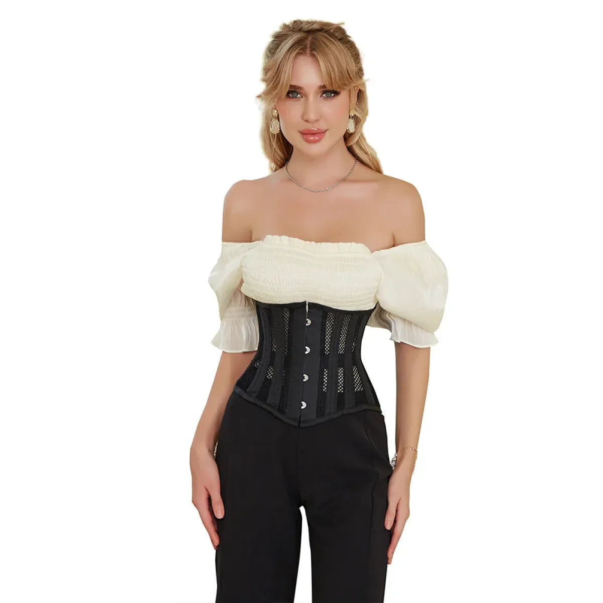 Steel Boned Mesh Underbust Waist Cincher Corset - T-Shirts - Lingerie - 3