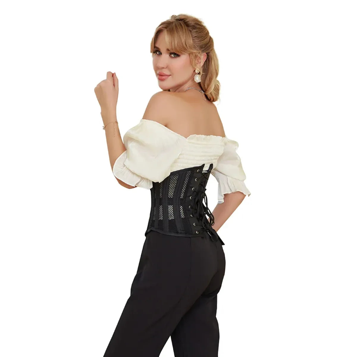 Steel Boned Mesh Underbust Waist Cincher Corset - T-Shirts - Lingerie - 5