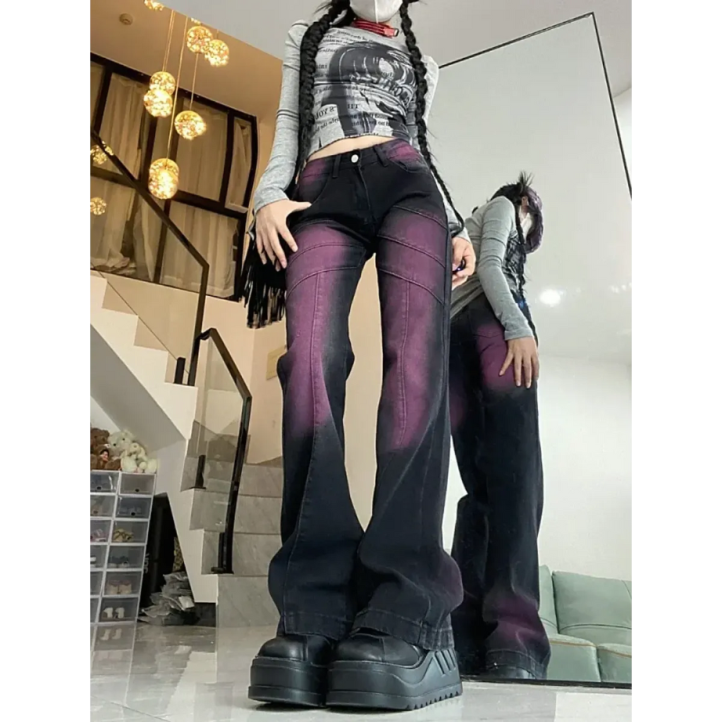 Washed Purple Flare Street Jeans - Bottoms - Pants - 1