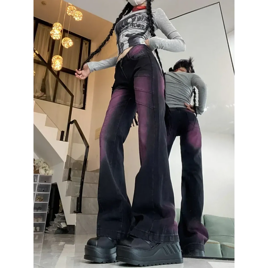 Washed Purple Flare Street Jeans - Bottoms - Pants - 6