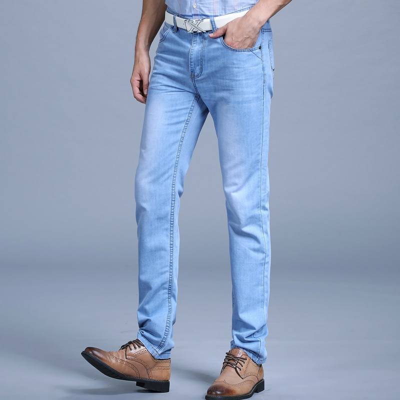 Men’s Washed Slim Blue Denim Pants - Bottoms - Pants - 5 - 2024