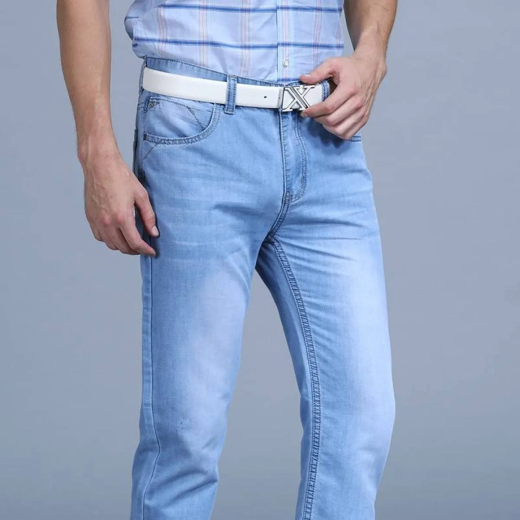 Men’s Washed Slim Blue Denim Pants - Bottoms - 6