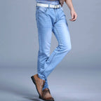 Men’s Washed Slim Blue Denim Pants - Bottoms - 4