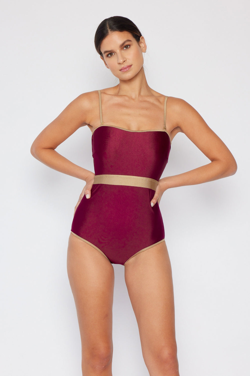 Wave Break Contrast Trim One-Piece in Wine - Women’s Clothing & Accessories - Swimwear - 8 - 2024