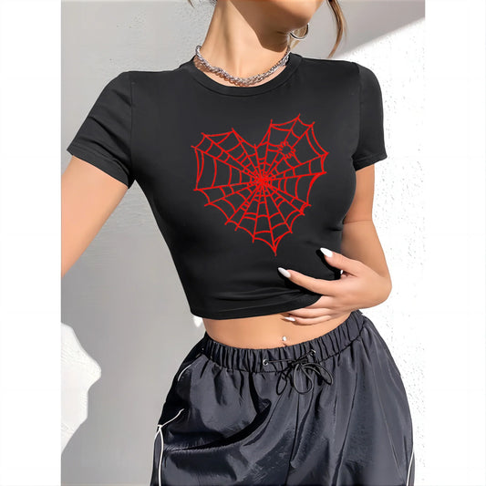 Spider Web Print Harajuku Aesthetic T-shirt - T-Shirts - Shirts & Tops - 2 - 2024