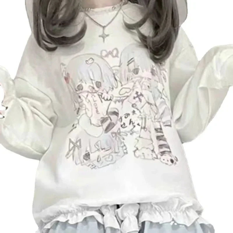 Whimsical Sketch Anime Sweatshirt - White / S - T-Shirts - Shirts & Tops - 7 - 2024