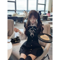 Black & White Bow Dress – Kawaii Lolita Preppy Vintage Style - All Dresses - Long - Shirt - Dresses - 1
