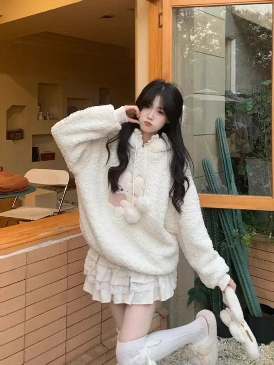 White Bunny Hoodie – Soft Lamb Wool Fleece Pullover Winter Style - Hoodies & Sweatshirts - Hoodies - 2025 - 3