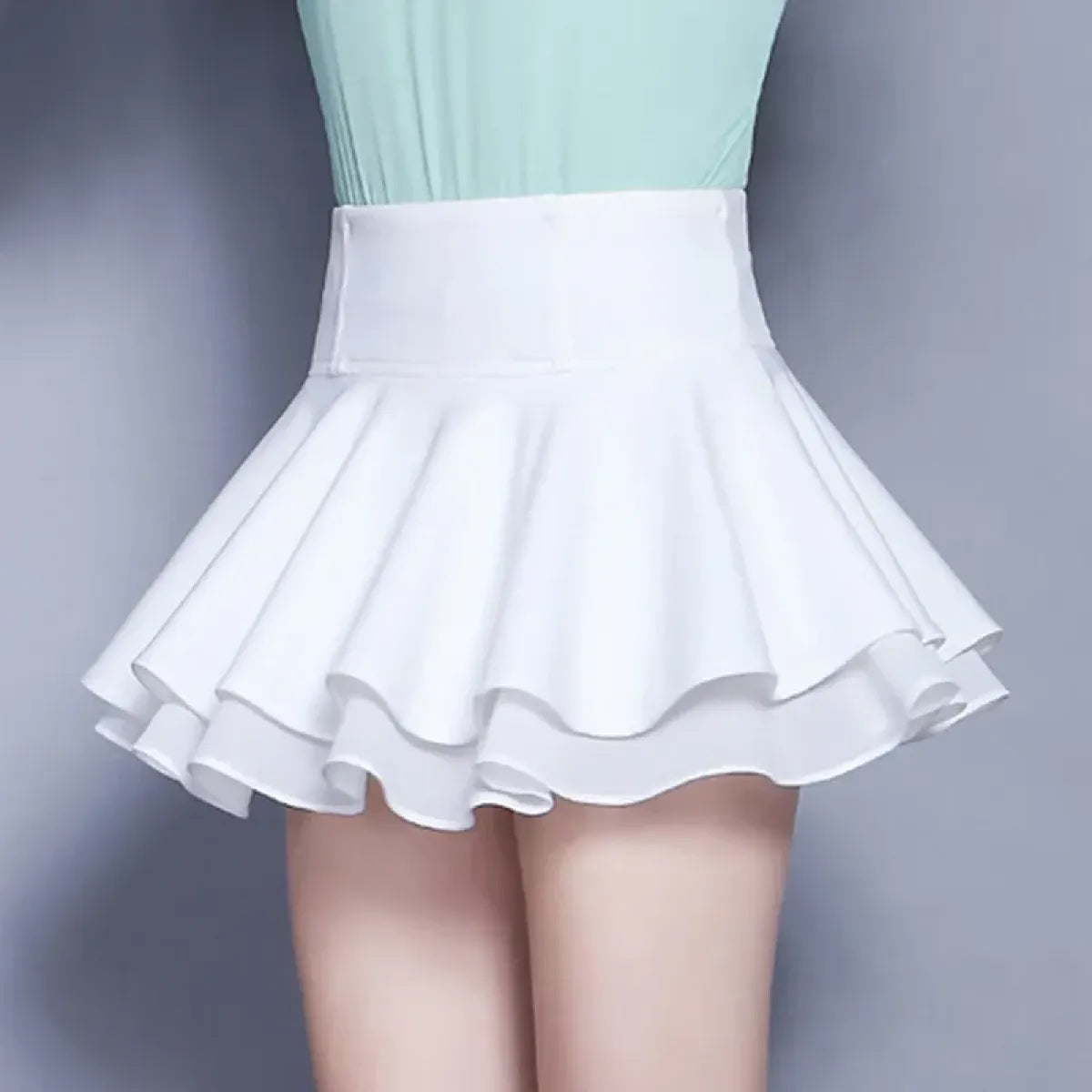 White Flared Kawaii Skater Skirt – High Waist Mini for Summer Looks - Bottoms - Skirts - 4