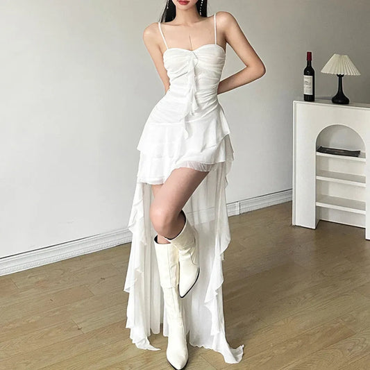 White Gothic Ruffle High-Low Dress - All Dresses - Dresses - 6