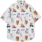 White Kawaii Cat Print Oversized Shirt – Harajuku Short Sleeve Blouse - T-Shirts - Short - Shirt - Blouses - 5